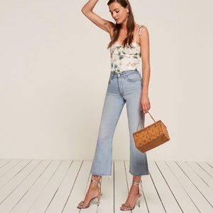 Reformation Mid Rise Crop Flare In Sky Size 26